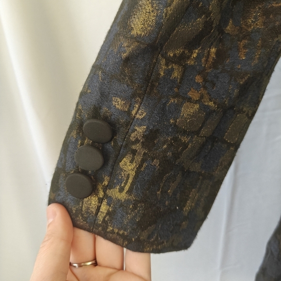 Lafayette 148 Gold Metallic Navy Painted Button Suit Jacket Women's Size 10 - Picture 13 of 15